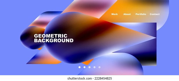 Glassmorphism landing page background template. Colorful glass shapes with metallic effect abstract composition for wallpaper, banner, background