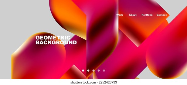 Glassmorphism landing page background template. Colorful glass shapes with metallic effect abstract composition for wallpaper, banner, background