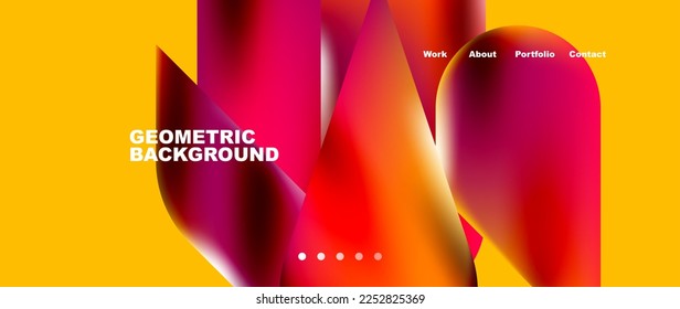 Glassmorphism landing page background template. Colorful glass shapes with metallic effect abstract composition for wallpaper, banner, background