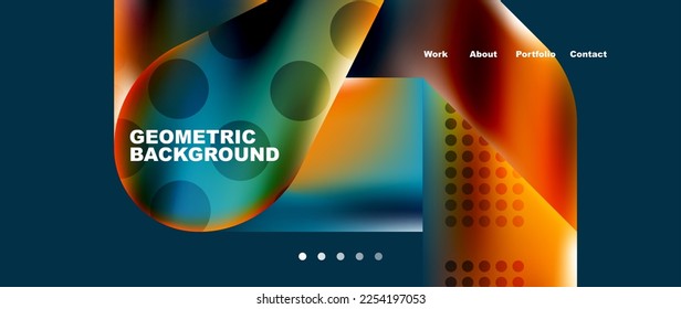 Glassmorphism landing page background template. Colorful glass shapes with metallic effect abstract composition for wallpaper, banner, background