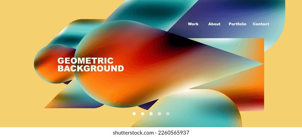 Glassmorphism landing page background template. Colorful glass shapes with metallic effect abstract composition for wallpaper, banner, background