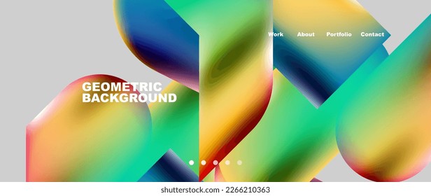 Plantilla de fondo de la página de inicio del Glassmorphismo. Formas de vidrio coloridas con efecto metálico y composición abstracta para papel de pared, pancarta, fondo