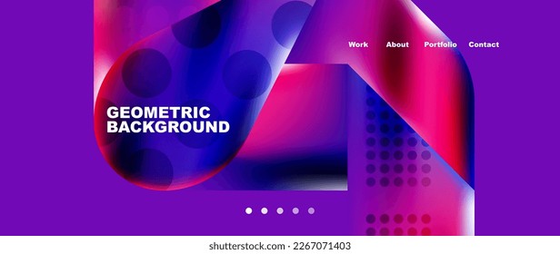 Glassmorphism landing page background template. Colorful glass shapes with metallic effect abstract composition for wallpaper, banner, background