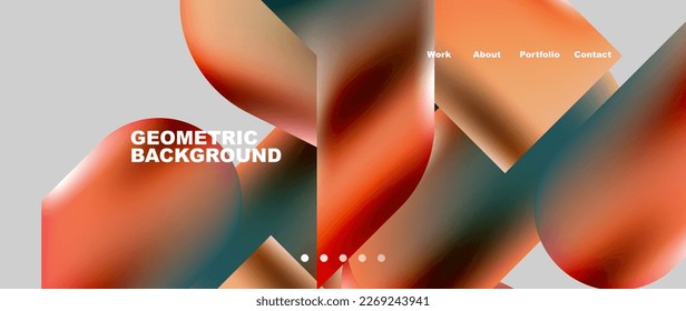 Glassmorphism landing page background template. Colorful glass shapes with metallic effect abstract composition for wallpaper, banner, background