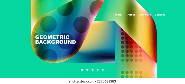 Glassmorphism landing page background template. Colorful glass shapes with metallic effect abstract composition for wallpaper, banner, background