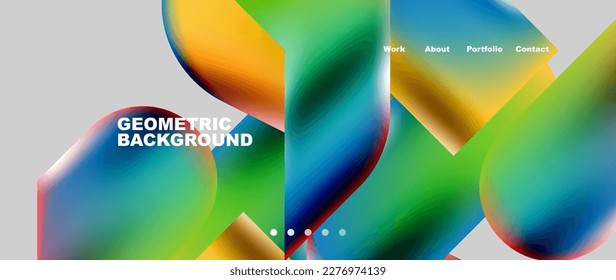 Glassmorphism landing page background template. Colorful glass shapes with metallic effect abstract composition for wallpaper, banner, background