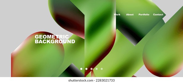 Glassmorphism landing page background template. Colorful glass shapes with metallic effect abstract composition for wallpaper, banner, background