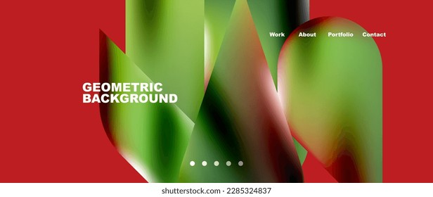 Glassmorphism landing page background template. Colorful glass shapes with metallic effect abstract composition for wallpaper, banner, background