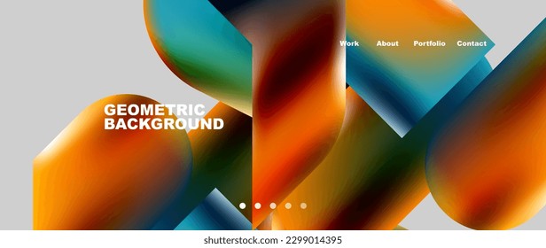 Glassmorphism landing page background template. Colorful glass shapes with metallic effect abstract composition for wallpaper, banner, background