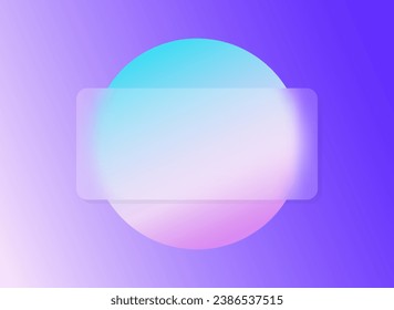 Página de inicio del glasmorfismo con marco cuadrado. Ilustración vectorial con esferas flotantes borrosas en color violeta