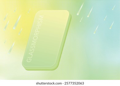 Glassmorphism Panel Frame On Green Gradient Mesh Background. Aesthetic Design Vector Illustration For E-commerce, Beauty, Cosmetic, Fashion Products Display On Web And Mobile Landing Page