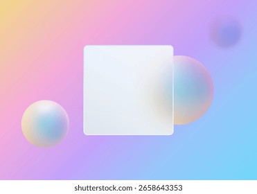 Fundo pastel de glassmorfismo com esferas macias