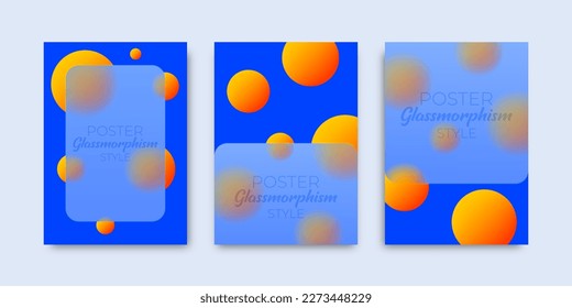 Glassmorphism poster background set. Glassmorphic cover collection orange circles.