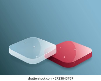 Quadrados vermelhos e transparentes com glassmorfismo