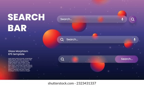 Glassmorphism search bar. Modern search bar. modern UI Mock Up. Glassmorphism Style. 
