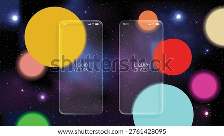 Glassmorphism Smartphone Mockup with Liquid Glass Effect, Transparent Frosted Screen UI Template on Neon Gradient Background