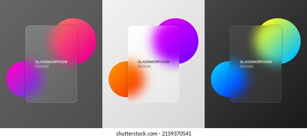 Glassmorphism style banners blank set. Realistic glass morphism effect with glass plates. Abstract vector illustration EPS 10