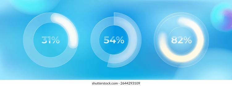 Glassmorphism style circular progress indicator. Transparent glass UI element showing percentage. Animation. UI, User interface. Minimalistic 3d template. Realistic modern design. Vector illustration. - Powered by Shutterstock - Get 15% off with code: PIKWIZARD15