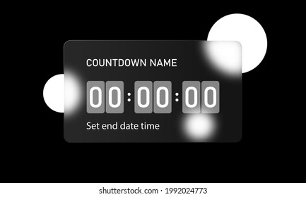 Glassmorphism style. Countdown timer counter icon. Remaining countdown. Realistic glass morphism effect with set of transparent glass plates. Vector illustration.