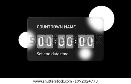 Glassmorphism style. Countdown timer counter icon. Remaining countdown. Realistic glass morphism effect with set of transparent glass plates. Vector illustration.