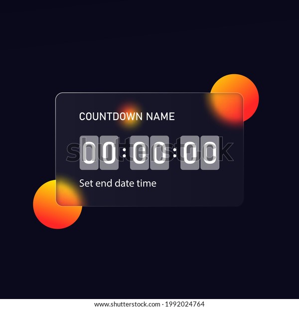 Glassmorphism style. Countdown timer\
counter icon. Remaining countdown. Realistic glass morphism effect\
with set of transparent glass plates. Vector\
illustration.