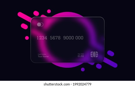 Glassmorphism style. Credit card icon. Cashless payment concept. Realistic glass morphism effect with set of transparent glass plates. Vector illustration.