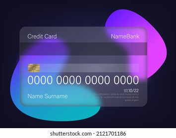 Glassmorphism style. Credit card icon. Cashless payment concept. Realistic glass morphism effect. Vector illustration EPS10