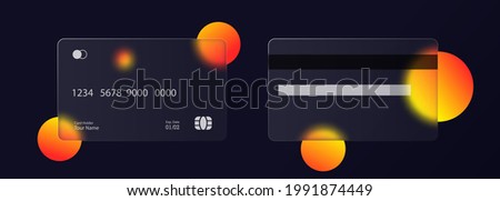 Glassmorphism style. Credit card icon. Cashless payment concept. Realistic glass morphism effect with set of transparent glass plates. Vector illustration.