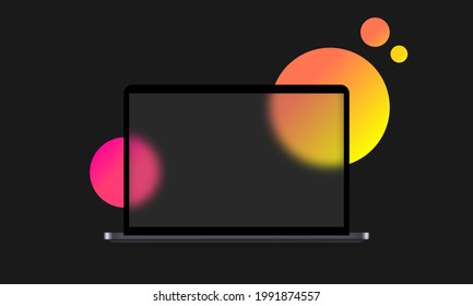 Glassmorphism style. Laptop template. Notebook icon. Realistic glass morphism effect with set of transparent glass plates. Vector illustration.