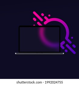 Brillmorphismus-Stil. Laptop-Vorlage. Notebook-Symbol. Realistischer Glasmorphismus-Effekt mit Satz transparenter Glasplatten. Vektorgrafik.