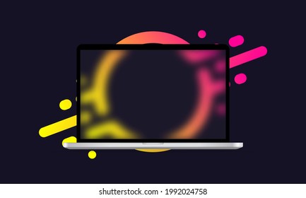 Glassmorphism style. Laptop template. Notebook icon. Realistic glass morphism effect with set of transparent glass plates. Vector illustration.