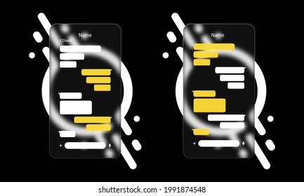 Glassmorphism style. Phone icon. Chat window. Message, conversation concept. Realistic glass morphism effect with set of transparent glass plates. Vector illustration.