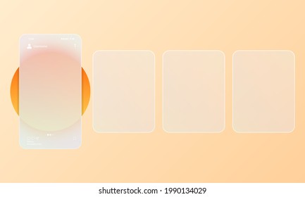 Glassmorphism style. Photo carousel blank template. Social media concept. Realistic glass morphism effect with set of transparent glass plates. Vector illustration.