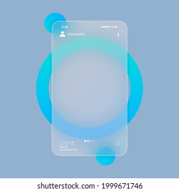 Glassmorphism style. Social media concept. Photo carousel blank template. Realistic glass morphism effect with set of transparent glass plates. Vector illustration.