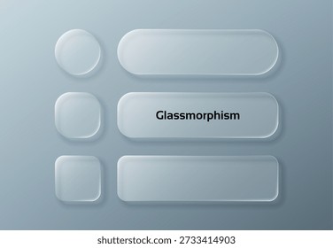 Glassmorphism translucent interface elements with blurred background. Liquid glass effect vector graphic for UI design. Abstract ui ux components.