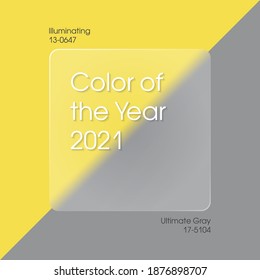Glassmorphism Trending Colors of the Year 2021. Grey, Yellow, Ultimate Gray and Illuminating. Color pattern 3D, glass morphism, vector illustration. 