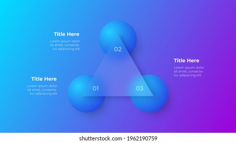 Glassmorphism Triangle Infographic Concept With 3d Geometric Shapes. Frosted Glass Effect. Illustration On Blurred Gradient Vector Background.