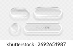 Glassmorphism UI Elements. Modern Clear Transparent Buttons. Glossy vector shapes for sleek minimalist design. Vector illustration