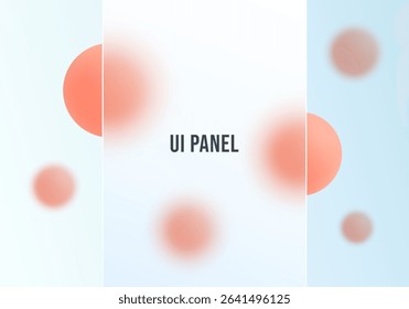 Glassmorphism UI panel with floating red spheres