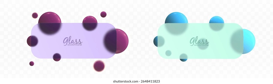 Glassmorphism UI shapes with rounded frosted panels and glossy spheres in purple and mint blue tones. Perfect for modern app templates, UI kits, buttons and digital layouts.

