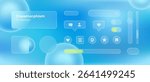 Glassmorphism UI. User interface elements for mobile app. Glass texture icons set. Vector. Simple modern design. For web, social media, business. Eps10 illustration. Abstract background. Blue color.
