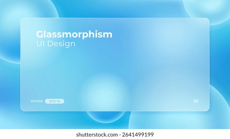Glassmorphism UI. User interface elements for mobile app. Glass texture icons set. Vector. Simple modern design. For web, social media, business. Eps10 illustration. Abstract background. Blue color.