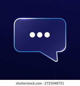 Glassmorphism UI. User interface Transparent glass element with liquid morphing effect for mobile app, web. Rounded rectangle, speech bubble with matte blur overlay. Glass texture comment icon. Vector
