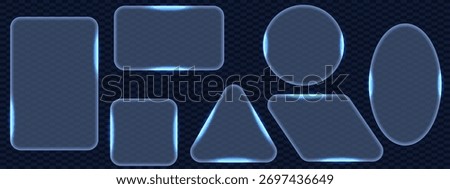 Glassmorphism. Vector illustration of trendy Glassmorphism effect  Empty Frame set. Glass Frame collection with blank space for text and blue shine element. EPS 10