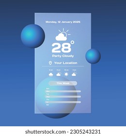 Glassmorphism weather ui app element kit template design