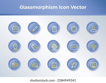 Glassmorpishm icon vector set with blue gradient color for office, contact, website, feed, advertising, promotion, ui, uix, logo, template, design