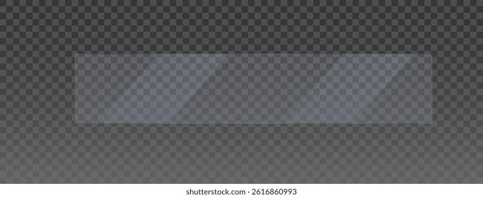 Glassplate Frame Transparent Clear Panel with Light Reflection, Shining Texture, Three-Dimensional Design, Vector Illustration on Gray Background