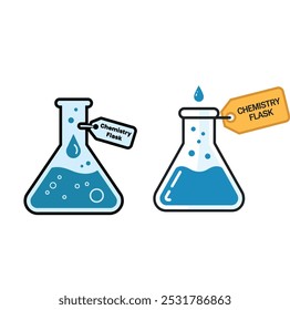 Vaso de vidrio o vidrio de medición. Conjunto de frasco de química aislado o tubo de ensayo de biología, tubo de ciencia para líquido.