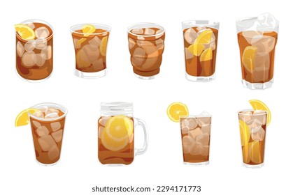 Glassware of delicious ice tea on white background