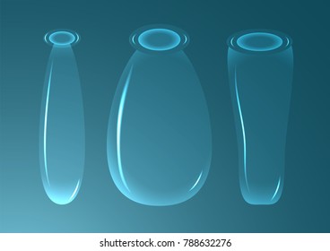 Glassware for experiment in laboratory on blue background.